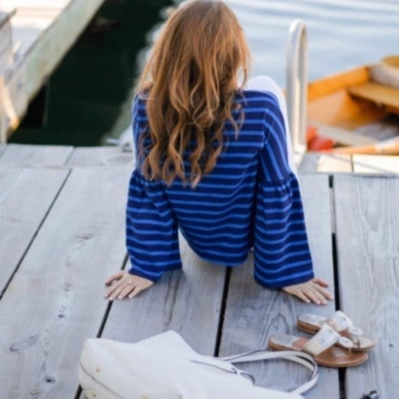J.Crew Blue Striped Bell Sleeve Cropped Sweater - Picture 4 of 8